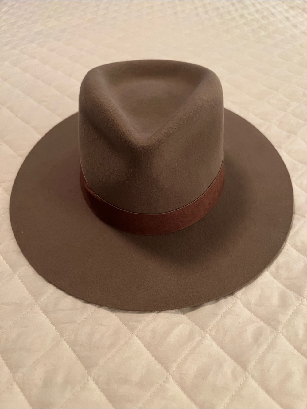 GIGI PIP Taupe Fedora with Brown Leather Band